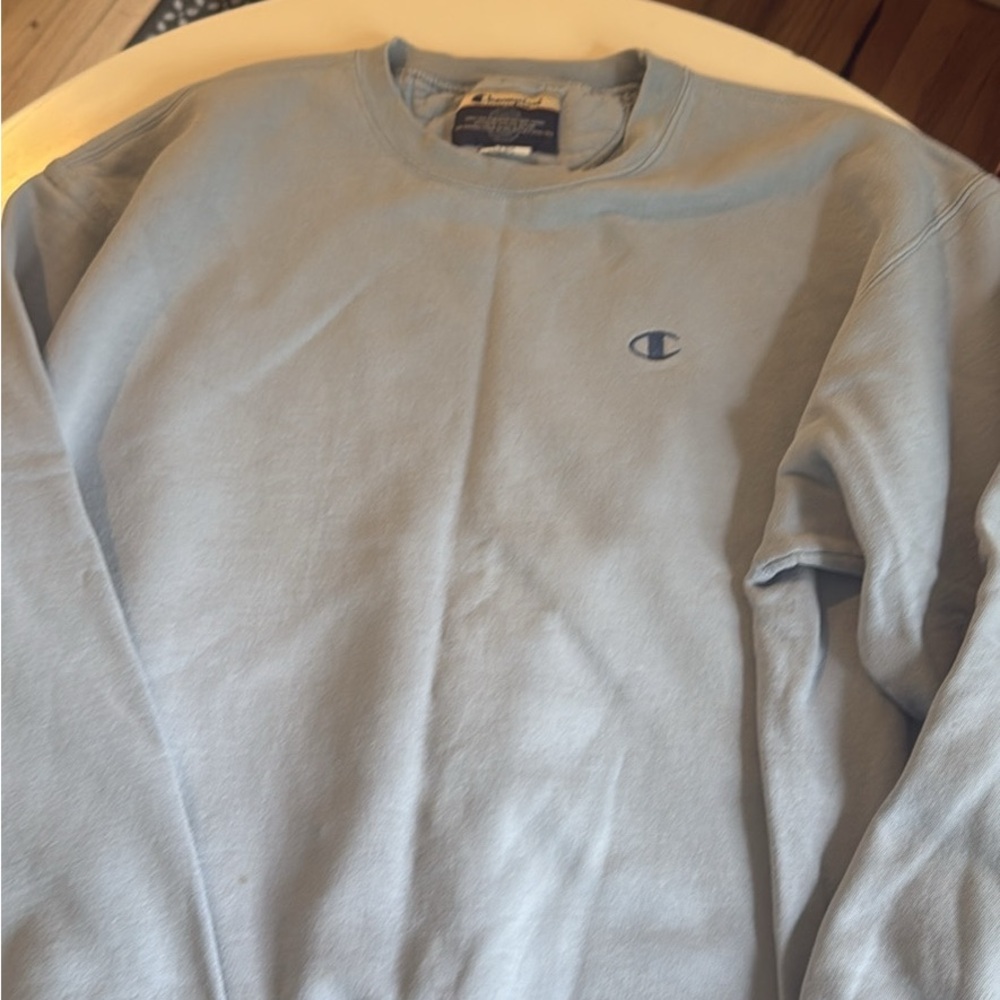 Champion Blue Crewneck Sweater with Ribbed Cuffs